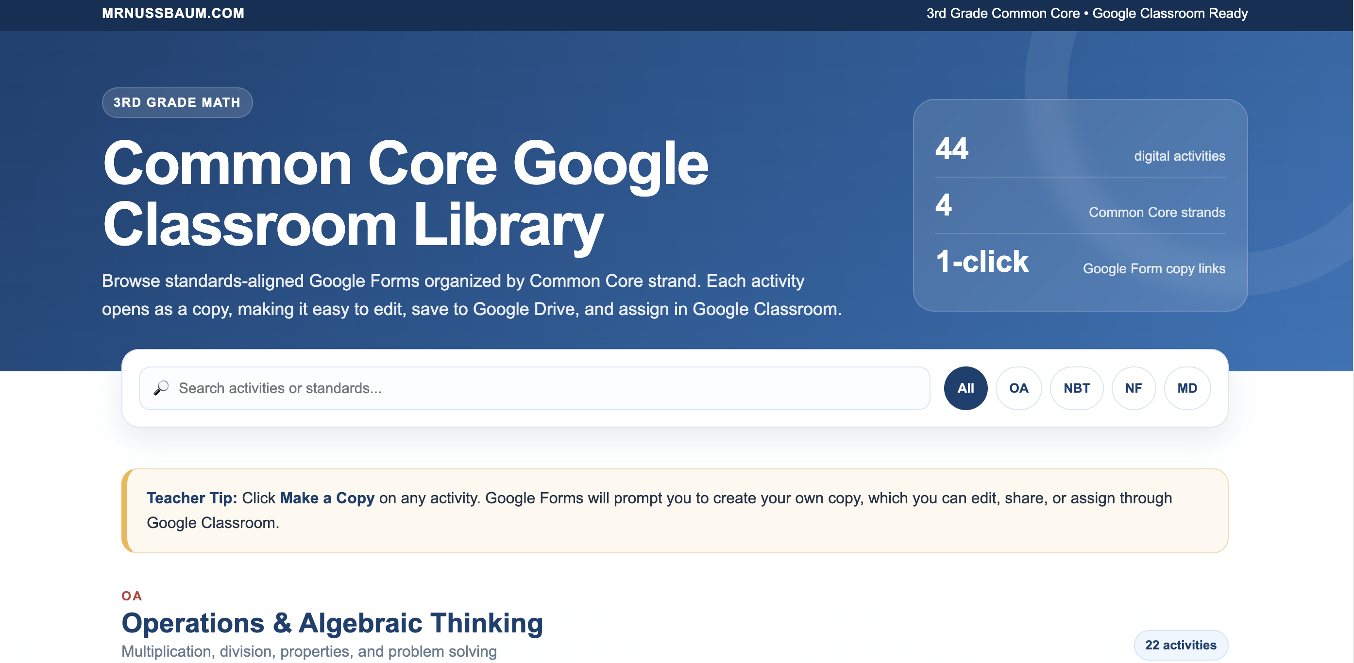 Grade 3 Common Core Math Google Classroom-ready Interactive Library
